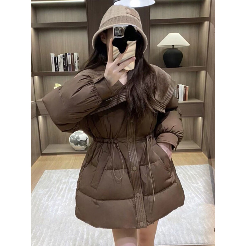 欧货大翻领收腰显瘦羊羔毛保暖防寒宽松小个子棉服外套女气质轻奢