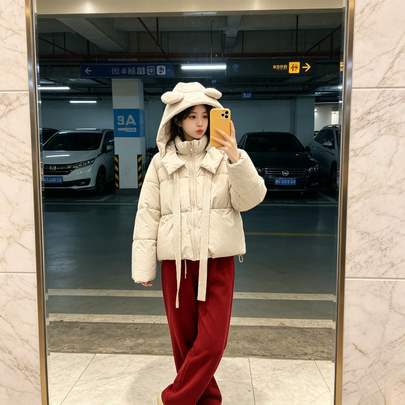 温柔风小熊耳朵减龄宽松大码小个子棉服外套女百搭加厚保暖设计感