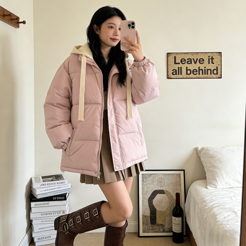 韩系甜美小个子假两件棉服女秋冬季加厚保暖穿搭慵懒风大码短外套