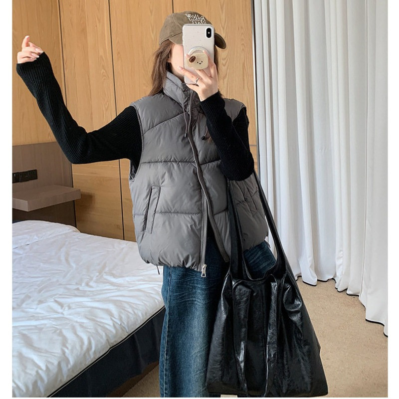 秋冬立领休闲宽松大码小个子无袖坎肩百搭棉服马夹外套女洋气气质