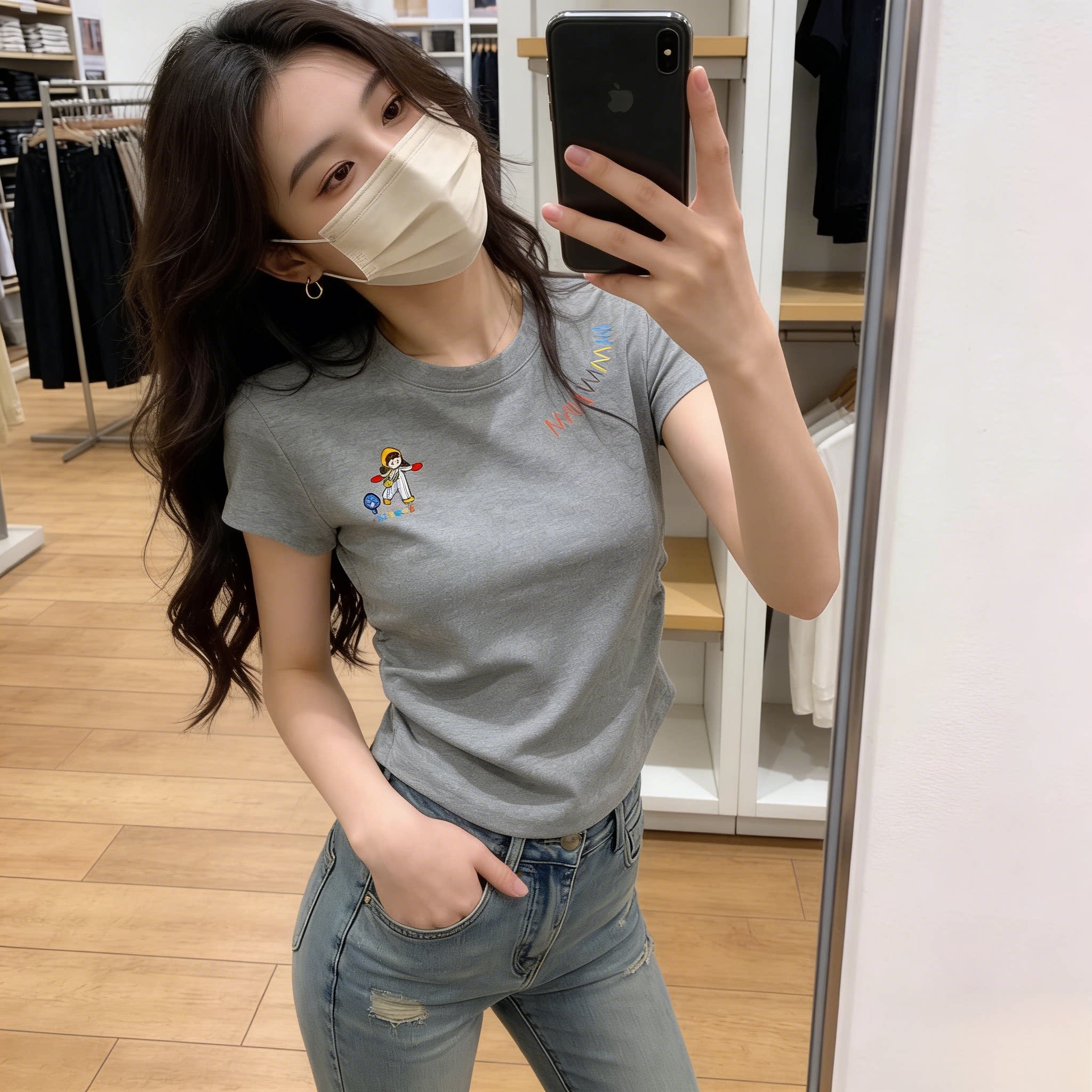 韩系灰色正肩短袖t恤女夏季2026新款小个子修身显瘦设计感小上衣