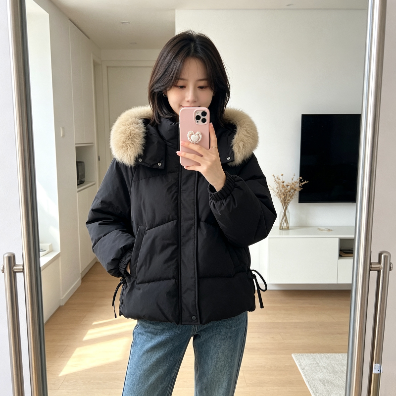 冬季大毛领加厚保暖防寒宽松大码小个子棉服外套女面包服棉袄洋气