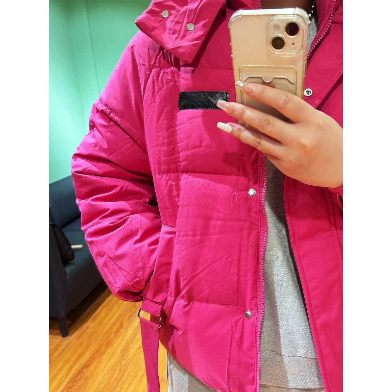 火龙果色冬季慵懒风加厚保暖防寒宽松大码小个子棉服外套女面包服