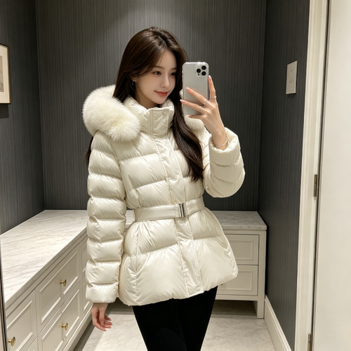 温柔风连帽加厚保暖宽松大码小个子休闲百搭棉服外套女大毛领气质