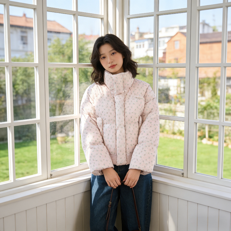 碎花短款设计感立领加厚保暖防寒短款洋气小个子棉服外套女面包服