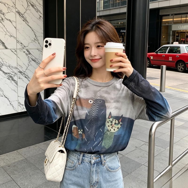 夏季薄款冰丝透气宽松大码小个子慵懒风长袖T恤上衣女防晒罩衫潮