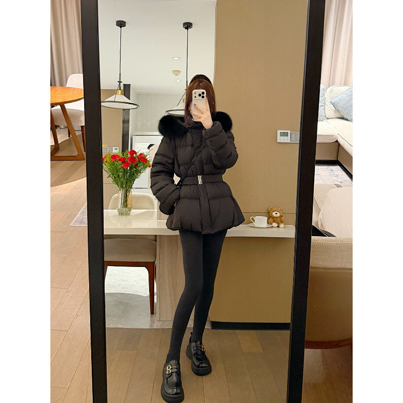 欧货大毛领收腰显瘦气质连帽加厚保暖防寒棉服外套女设计感洋气潮