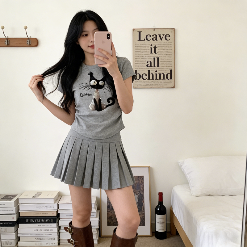 欧货正肩短袖T恤女夏季短款设计感小众小个子修身显瘦上衣洋气潮