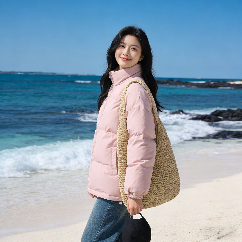 粉色冬季立领加厚保暖防寒宽松大码小个子棉服外套女百搭面包服潮
