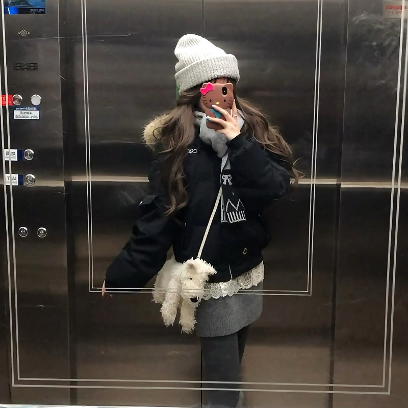 冬季美式高级感连帽大毛领加厚保暖防寒宽松休闲棉服外套女面包服