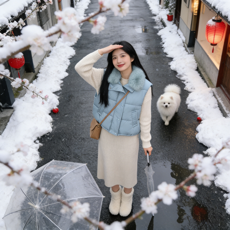 雾霾蓝温柔风减龄轻奢气质大毛领休闲宽松小个子无袖棉服马夹女潮