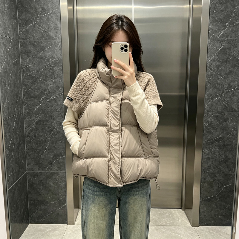 针织短袖设计感立领休闲宽松小个子慵懒风气质棉服马夹外套女洋气