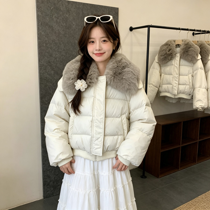 翻领大毛领设计感短款休闲宽松大码小个子加厚保暖防寒棉服外套女
