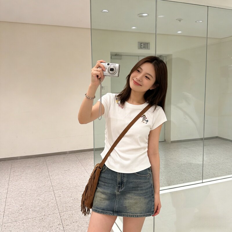 白色正肩短袖t恤女2026新款小个子修身显瘦薄款舒适夏日漂亮上衣