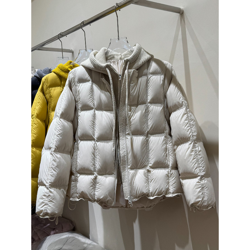 设计感针织拼接连帽假两件休闲泡芙保暖宽松棉服外套女百搭洋气潮