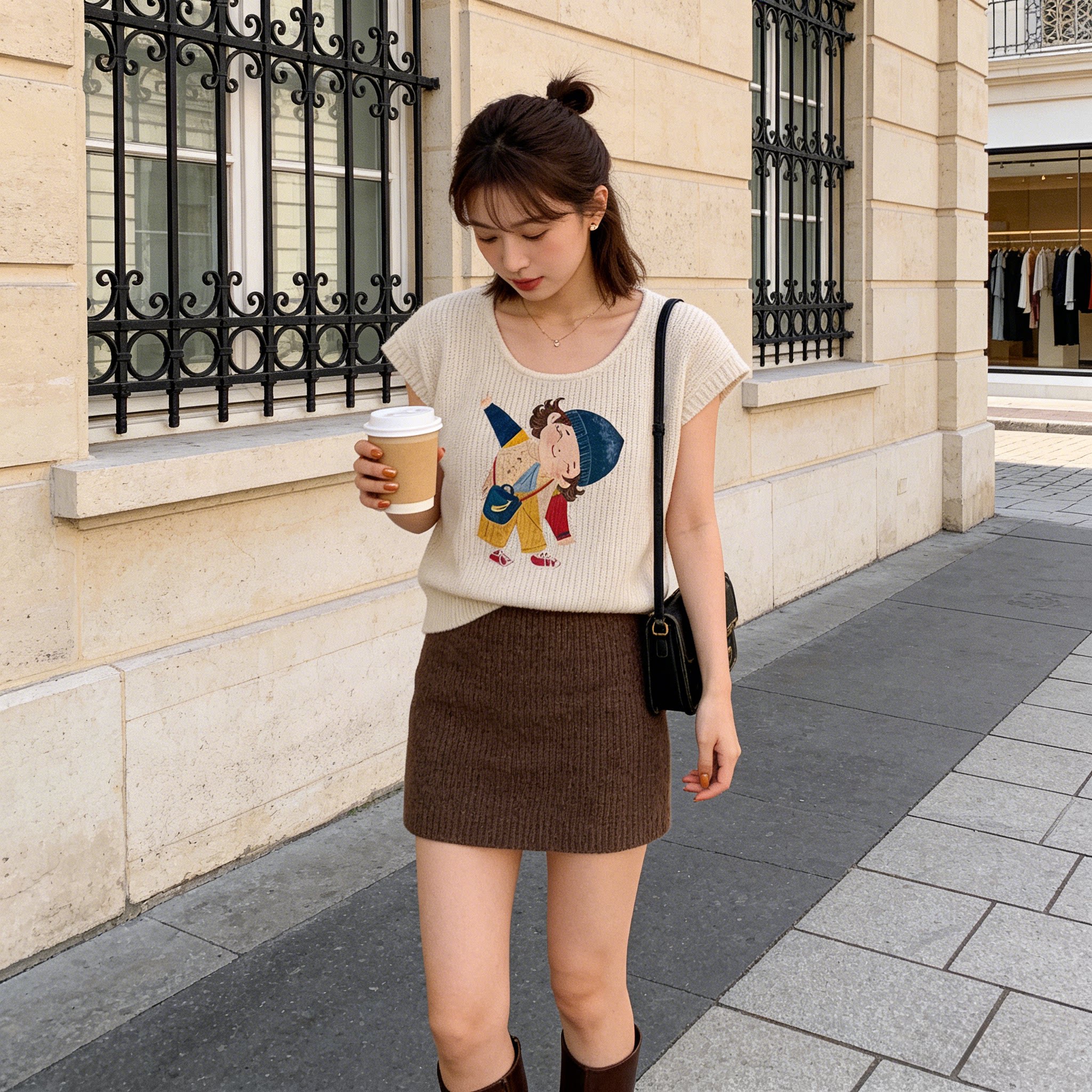 软糯慵懒风U领针织衫宽松正肩短款上衣短袖t许休闲女夏季冰丝洋气