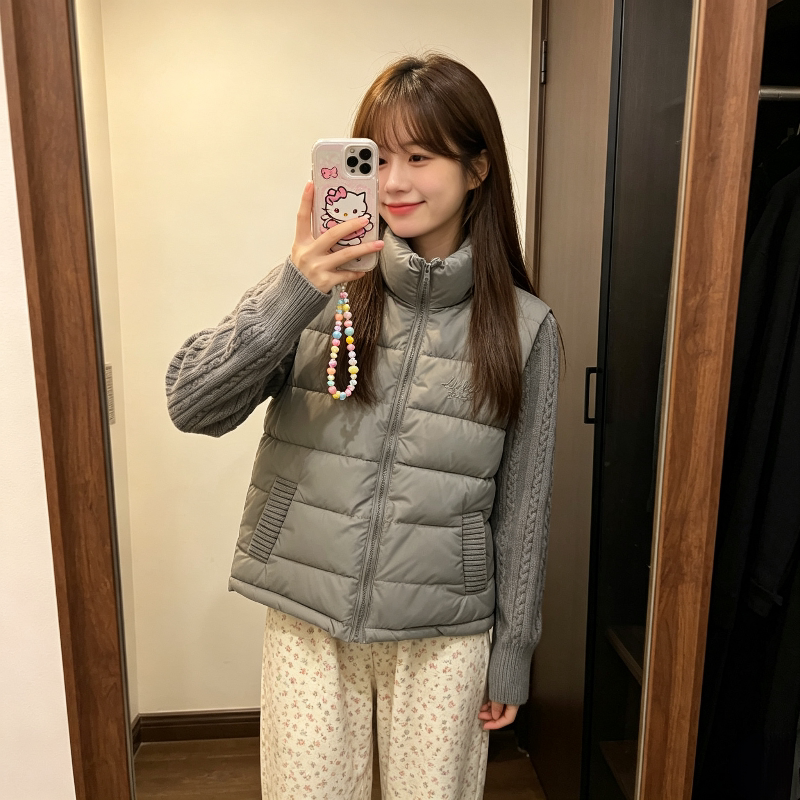 欧货针织袖子麻花设计感休闲宽松小个子轻薄款保暖防寒棉服外套女