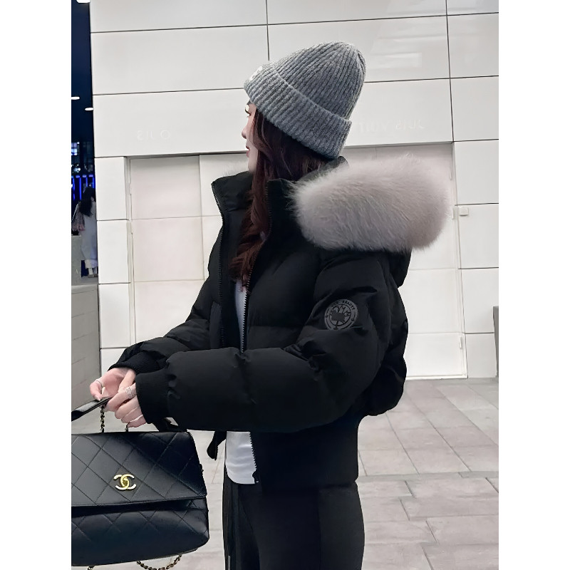 欧货大毛领冬季连帽加厚保暖防寒收腰显瘦小个子棉服外套女面包服