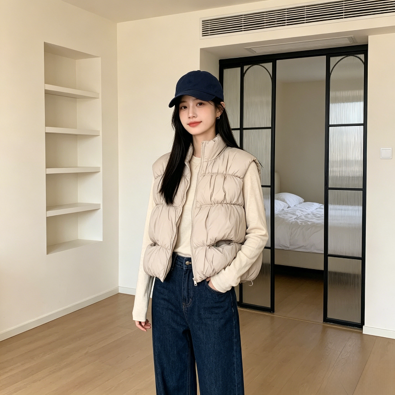 无袖棉服马夹外套女秋冬设计感宽松大码小个子休闲百搭坎肩马甲潮