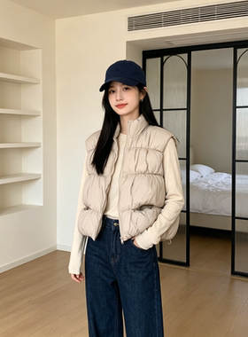 无袖棉服马夹外套女秋冬设计感宽松大码小个子休闲百搭坎肩马甲潮