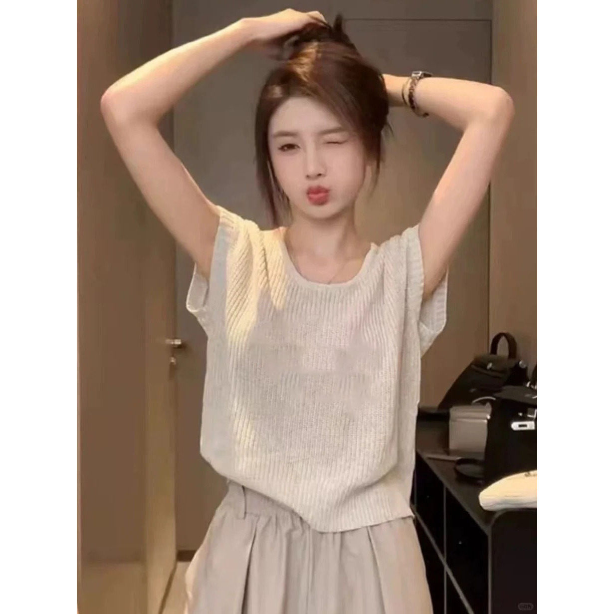 正肩针织短袖女装t恤夏季2026新款镂空内搭打底衫夏日漂亮小上衣