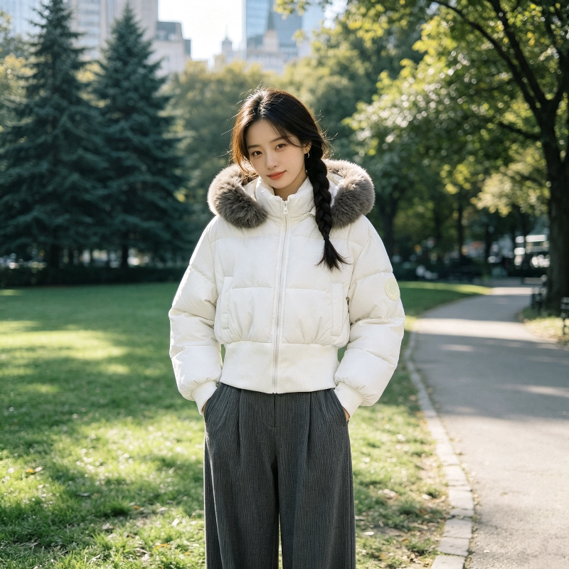 温柔风大毛领短款连帽加厚保暖防寒宽松小个子棉服外套女面包服潮
