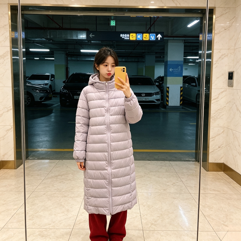 香芋紫冬季连帽中长款过膝宽松大码小个子棉服外套女面包服棉袄潮