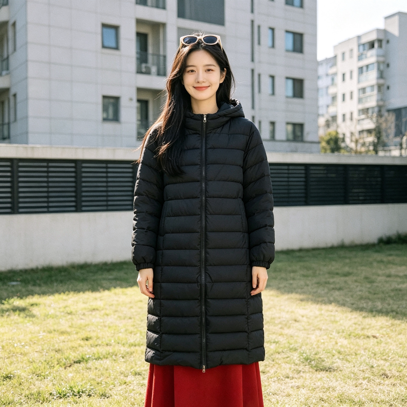 冬季中长款过膝连帽休闲宽松小个子百搭棉服外套女面包服棉袄洋气