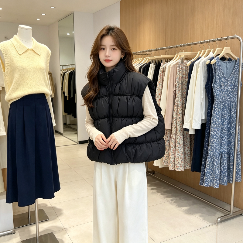 秋冬慵懒风宽松大码小个子立领无袖坎肩棉服马夹外套女休闲百搭潮
