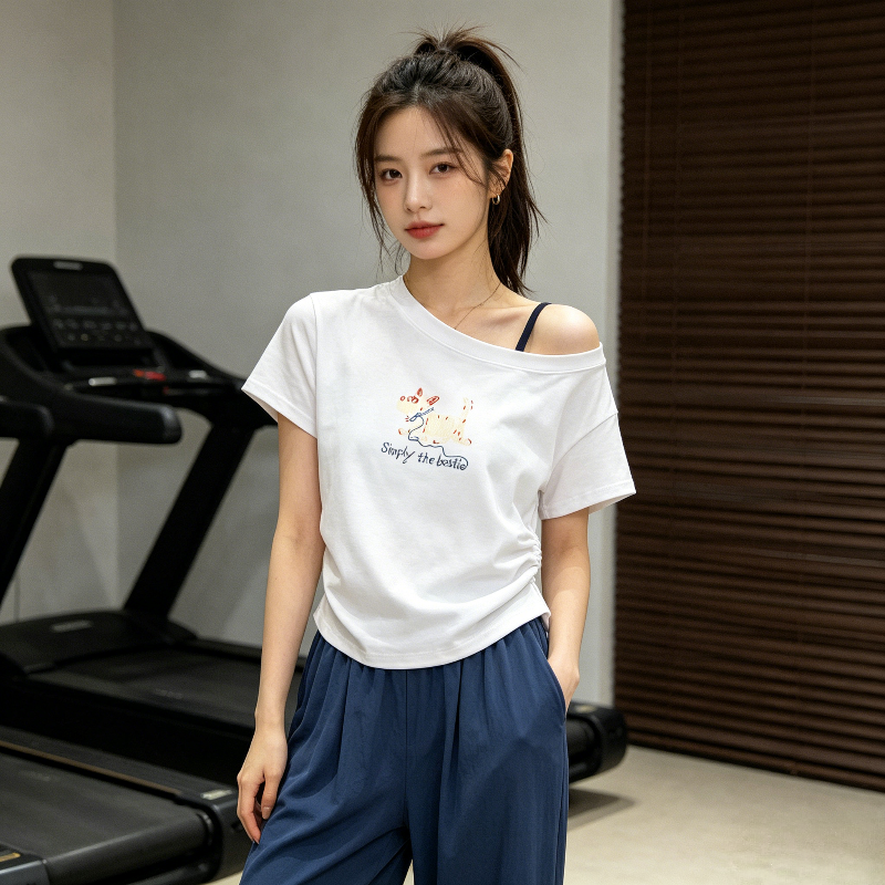纯欲风小众设计感吊带露肩掐腰修身显瘦小飞袖短袖T恤上衣女洋气