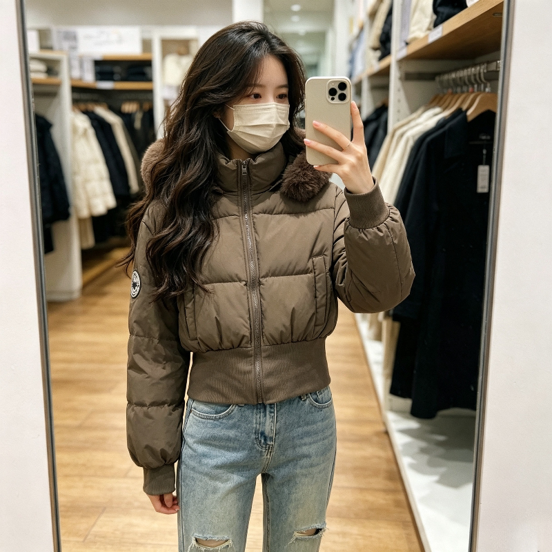 大毛领连帽设计感短款宽松小个子休闲百搭加厚保暖防寒棉服外套女