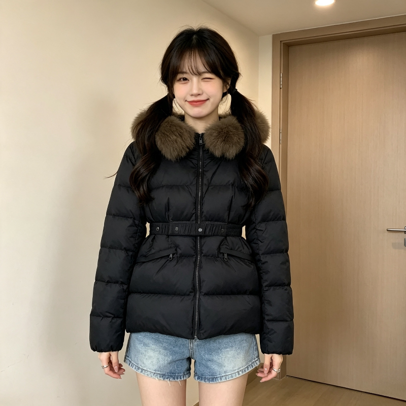 大毛领欧货气质连帽加厚保暖收腰显瘦小个子宽松棉服外套女冬季潮