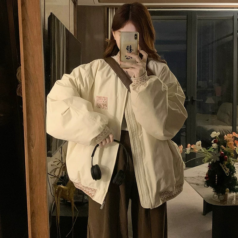 立领夹棉加厚棒球服外套女休闲宽松大码小个子防寒保暖棉服棉袄潮