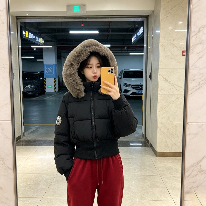 冬季大毛领连帽加厚保暖防寒宽松小个子棉服外套女面包服棉袄洋气