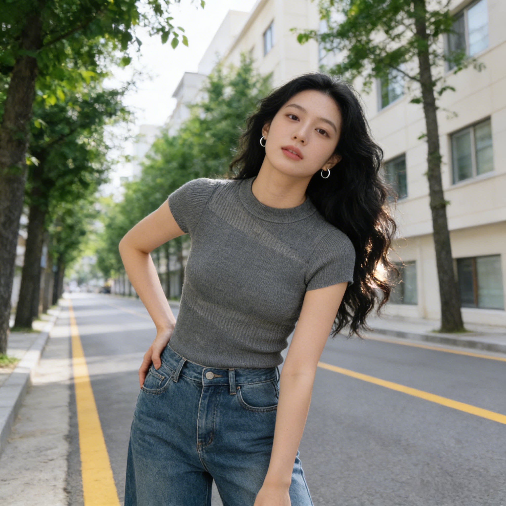 灰色正肩镂空针织短袖t恤女夏2026新款夏季修身紧身冰丝短款上衣