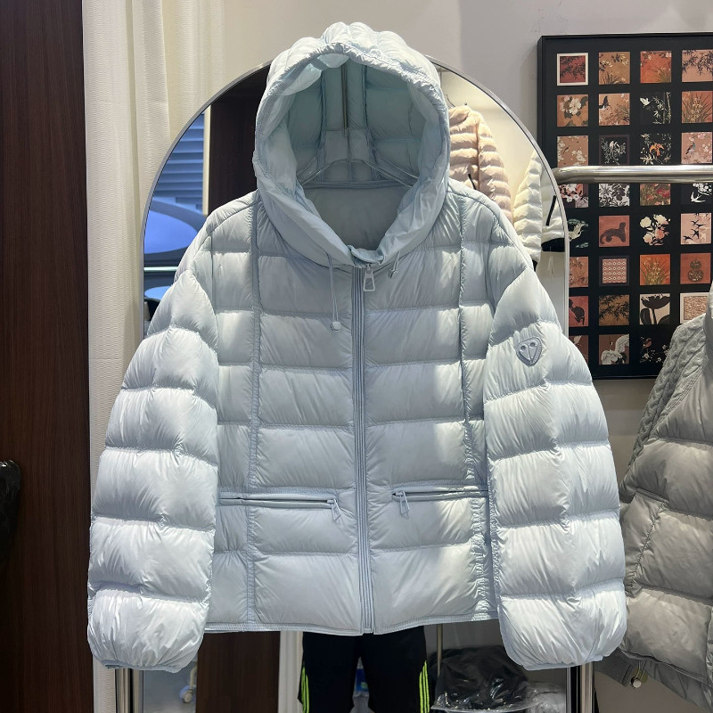 水蓝色减龄慵懒风宽松大码小个子连帽保暖防寒棉服外套女排骨服潮