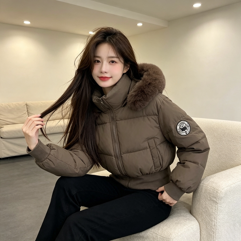 大毛领连帽加厚保暖防寒宽松大码小个子棉服外套女设计感轻奢棉袄