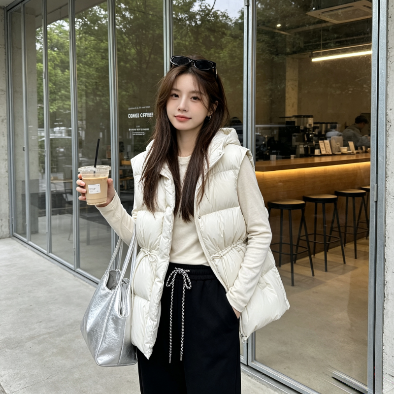 慵懒风宽松大码小个子连帽休闲百搭无袖坎肩棉服马夹外套女减龄潮