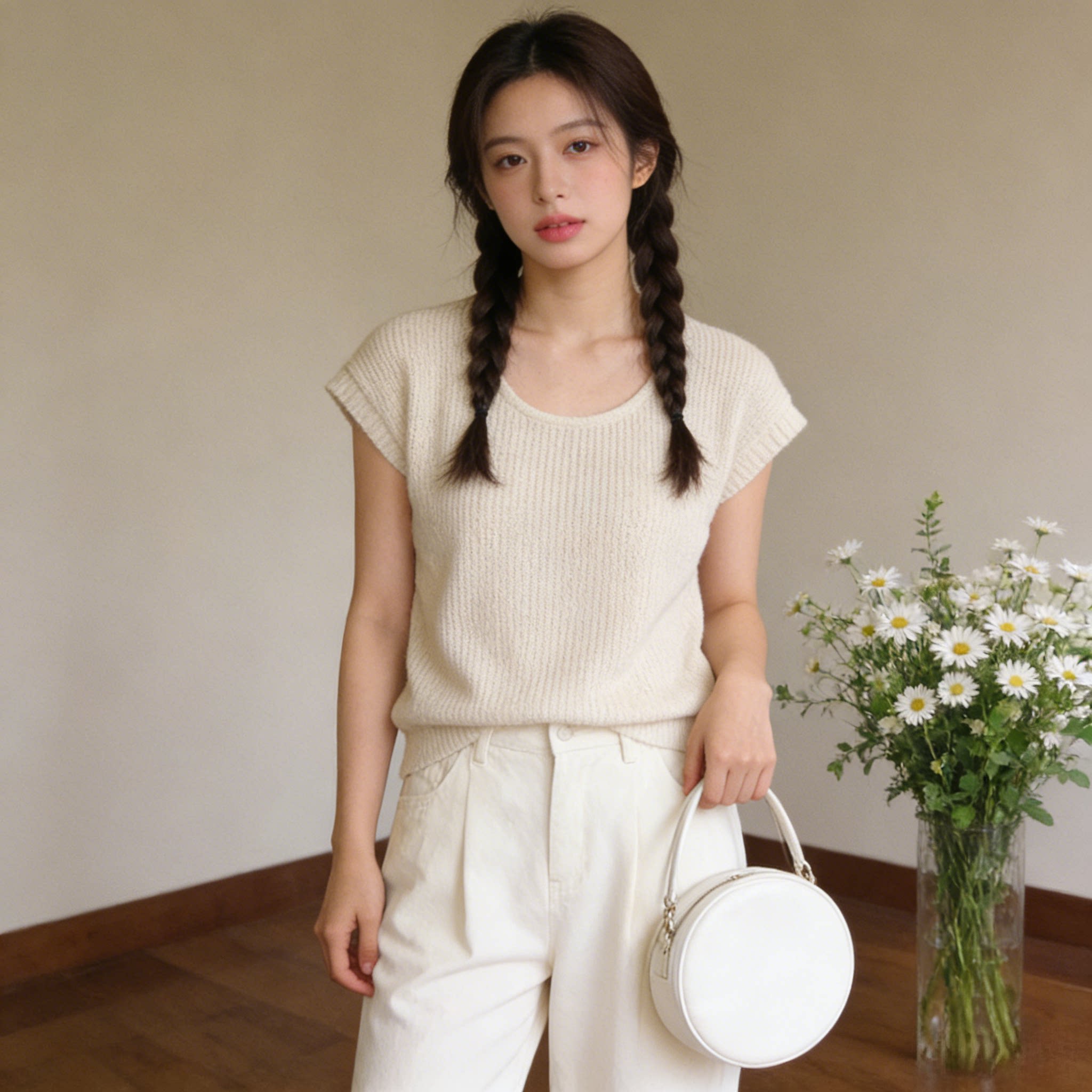 轻奢风短袖针织衫上衣女夏季薄款冰丝透气休闲气质百搭T恤正肩潮