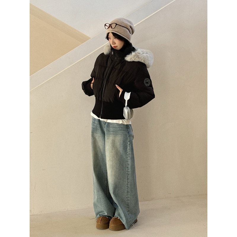 欧货大毛领设计感连帽加厚保暖防寒小个子宽松棉服外套女面包服潮