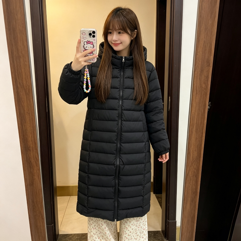 冬季中长款过膝连帽防寒宽松小个子休闲百搭气质棉服外套女面包服