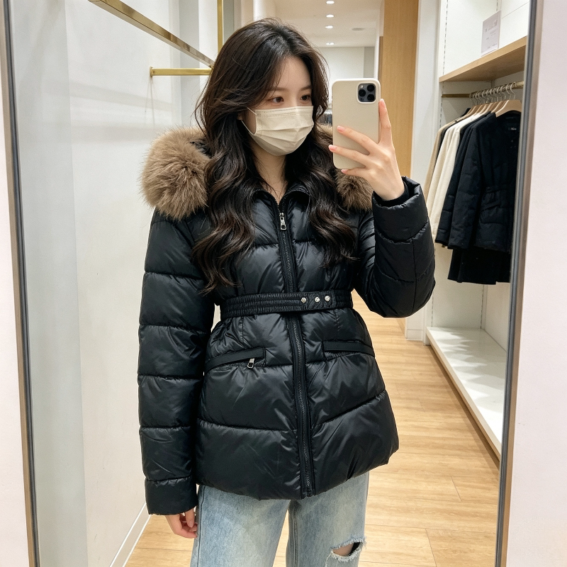 大毛领连帽加厚保暖防寒收腰显瘦气质洋气棉服外套女轻奢风百搭潮