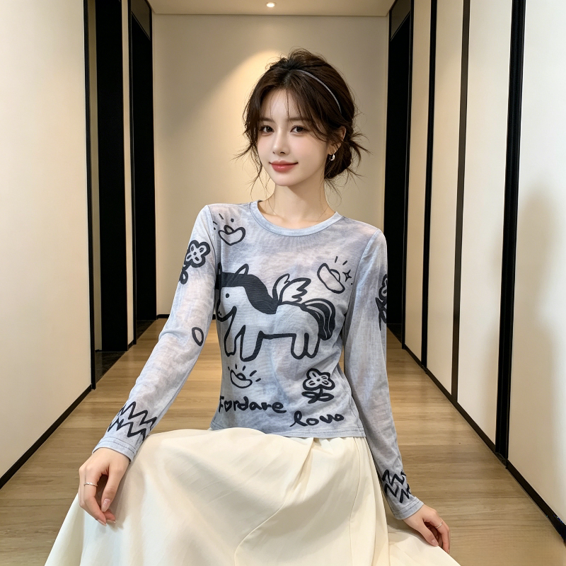 扎染设计感夏季薄款冰丝透气网纱长袖防晒T恤上衣女空调罩衫洋气