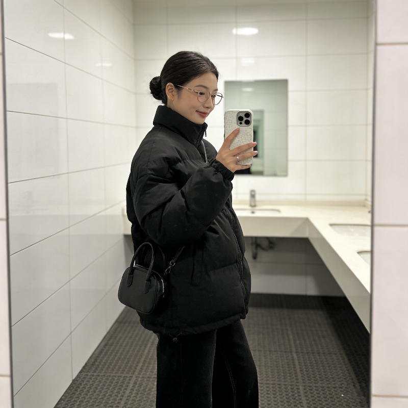 欧货立领纯色棉服女秋冬季新款小个子防寒加厚保暖大码百搭面包服