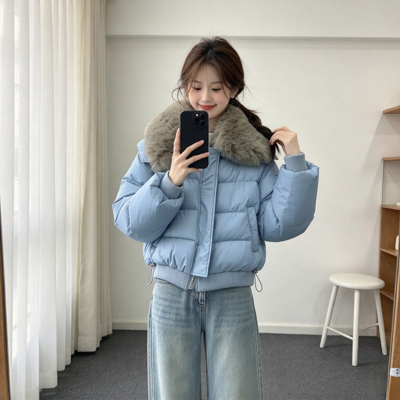 冬季大翻领毛领加厚保暖防寒宽松休闲小个子棉服外套女面包服棉袄