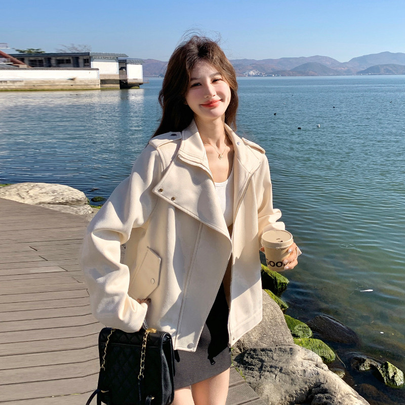 温柔风气质皮衣外套女休闲宽松大码小个子早秋百搭机车夹克洋气潮