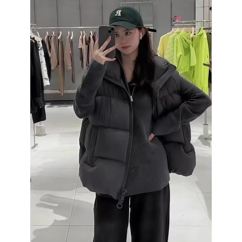 欧货慵懒风宽松大码小个子立领无袖坎肩休闲百搭棉服马夹外套女潮