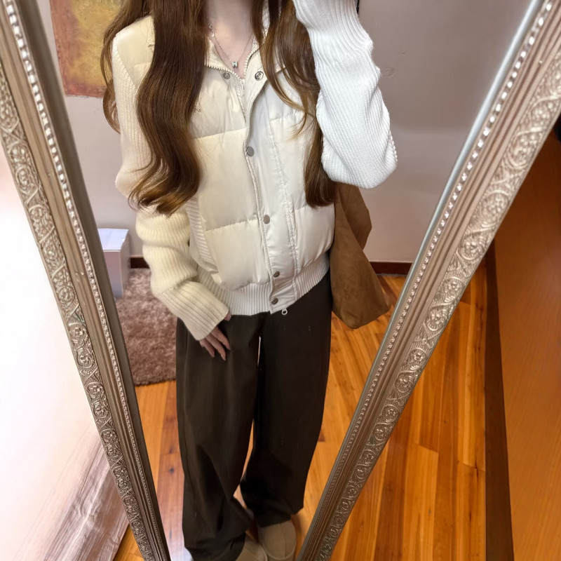 针织袖子拼接设计感立领休闲小个子百搭气质棉服外套女加厚保暖潮