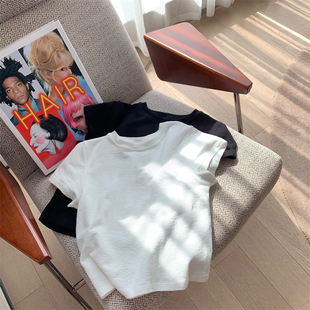 2026夏季新款设计感小众独特漂亮白色正肩短袖t恤上衣ins