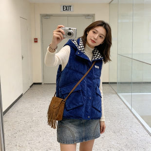 欧货免洗亮面设计感宽松大码小个子无袖坎肩棉服马夹外套女背心潮